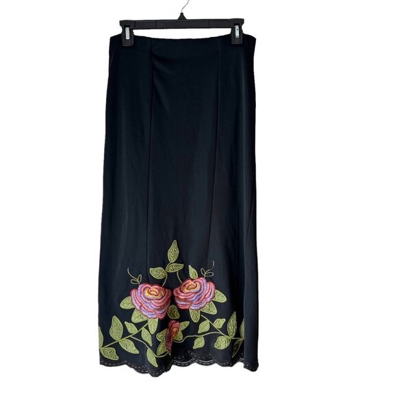 Lafeikaili Embroidered Floral Skirt Black Stretch 33 - Picture 6 of 6